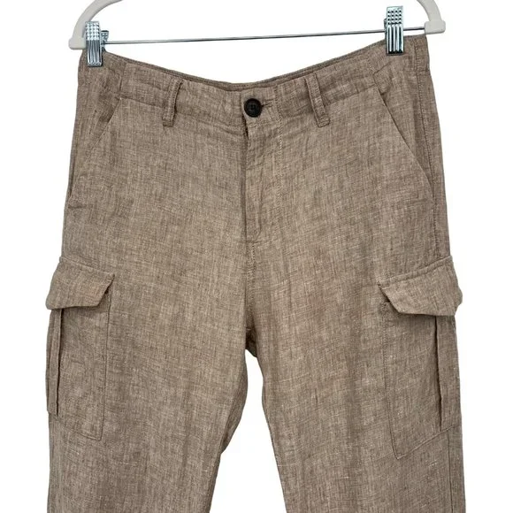 Armani Exchange Size 30 100% Linen Straight Leg Cargo Pants Women Tan Casual - Picture 3 of 6